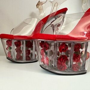 Red Floral Platform Heels 7” inches height size 10